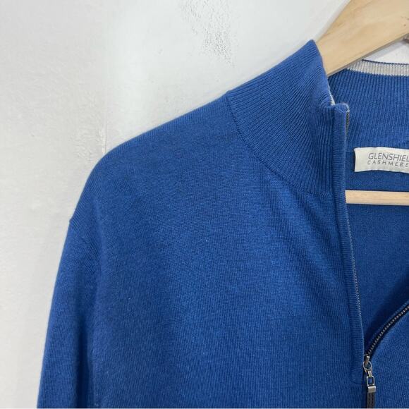 GLENSHIEL CASHMERE BLUE SILK CASHMERE BLEND QUARTER ZIP SWEATER SIZE LARGE - Picture 5 of 9